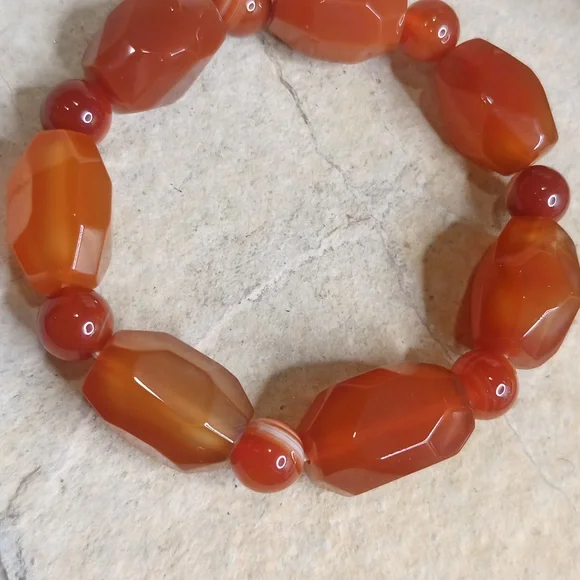 Custom made Natural Carnelian Agate Necklace and Bracelet, real leather